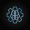 AI brain in gear blue outline icon on dark background