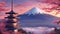 AI A breathtaking rendering of the majestic Mount Fuji, adorned with the vibrant hues of the