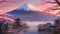 AI A breathtaking rendering of the majestic Mount Fuji, adorned with the vibrant hues of the