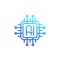 AI chipset logo, artificial intelligence line icon