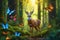 AI conjures an enchanting scene of a small deer standing amidst a lush, verdant forest
