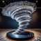 AI-crafted dynamic sculpture intertwining light and metal, embodying AI\\\'s transformative power