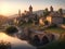 AI-Crafted Italian Idyll: Summer Sunset Reveals Cottage, River, Medieval Village, and Castle