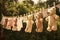 AI creates an image of a clothesline filled with cleaned teddy bears in many cute colors.