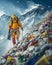 AI creates image of a mountain climber climbing a snowy mountain