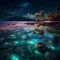 AI creates images of bioluminescent water beach setting,