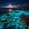 AI creates images of bioluminescent water beach setting,