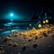 AI creates images A blue and yellow sea and sand scene, light painting,