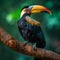 AI creates images of A Great hornbill,Rhinoceros hornbill ,Buceros bicornis is hornbill perches on a branch in a dense forest,