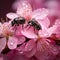 AI creates images of insects on pink cherry blossoms, macro insects