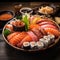 AI creates images, Japanese food, raw fish sushi,