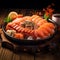 AI creates images japanese sushi food,Assorted nigiri and maki big set on slate. A variety of Japanese sushi