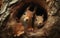AI creates images of red squirels character peeking through a tree trunk