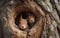 AI creates images of red squirels character peeking through a tree trunk