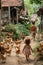 AI creates images, rural houses ,Children raising chickens Folk ways and cultures of Asia