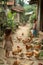 AI creates images, rural houses ,Children raising chickens Folk ways and cultures of Asia