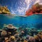 AI creates images, underwater world. Coral reef and fishes in sea,