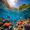 AI creates images, underwater world. Coral reef and fishes in sea,