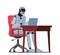 Ai Cyborg Character Work on Laptop at Office Desk, Multitasking, Robotic Labor Automatization, Artificial Intelligence