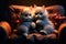 AI design Cats lovingly cuddle on a sofa, hearts intertwined