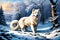 AI, featuring a graceful white-dog in a picturesque snowy landscape