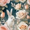 AI generate Firefly Seamless pattern of rose,rabbit and Blooming flowers with watercolor on pastel background