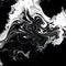 AI generated abstract artwork depicting black and white lines of smoke on a dark background