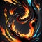 AI generated abstract artwork of flames of fire alongwith water streams moving in a spiral manner