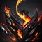 AI generated abstract artwork of randomly rising flames of fires with a black mask in the front