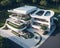 Ai generated Aerial view of a strikingly modern white building surrounded by greenery