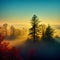 AI Generated. AI Generative. Photo realistic  of mountains forest fog morning mystic. Graphic Art