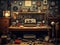 AI-Generated Antique Assemblage: Room with Old Electronics and Clocks