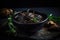 AI generated appetizing Dinuguan in a dark green bowl