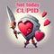 AI generated armored cute heart character protects himself Using Shields For Selfdefense. Not today Cupid. AI generated