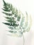 Ai Generated Art Watercolor Painting of an Abstract Fern Leaf on the White Background in Bright Pastel Sage Green Colors