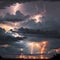 AI generated artwork depicting skies filled with dark clouds, thunders and lightnings