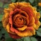 AI generated artwork of a golden yellow fully bloomed rose on a green background