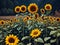 AI generated artwork of several sunflower plants in a field