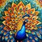 AI generated artwork showcasing a blue peacock with vividly colourful spread of wings