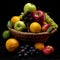 AI generated assortment of fresh fruits artfully arranged in a dark background