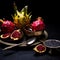 AI generated assortment of fresh fruits artfully arranged in a dark background