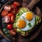 AI generated avocado toast with egg and tomato