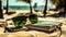 AI Generated Beach Vibes Sunglasses, Sunscreen, and Orange Towel
