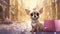 AI generated, Beautiful illustration of a cute adorable chihuahau dressed and acting like a shopping Queen. Glamorous clothing