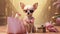 AI generated, Beautiful illustration of a cute adorable chihuahau dressed and acting like a shopping Queen. Glamorous clothing