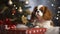 AI generated, Beautiful portrait of cute adorable Cavalier King Charles Spaniel dog celebrating Christmas. Beautiful design