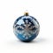 AI generated a blue decorated ball for hanging on the Christmas tree on a white background