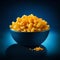 AI generated bowl of macaronion blue background