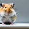 AI generated brown and white hamster standing against gray background