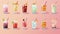 AI generated, bundle of cocktails set. Illustration of different coctails on a pastel background